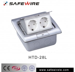 Safewire #HTD-28/28L Aluminu alloy silver color CE/CB/SAA/GCC certificated floorboxes 2 power socket/data