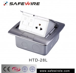 Safewire #HTD-28/28L Aluminu alloy silver color CE/CB/SAA/GCC certificated floorboxes 2 power socket/data