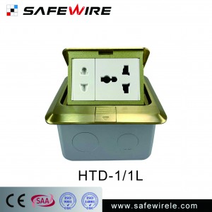 Safewire #HTD-1 silver /gold color pop up box with 1 power socket and 1USB/RJ45/Data